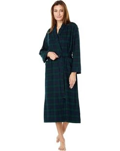 L.L.Bean Sleepwear Petite Scotch Plaid Flannel Robe Unlined Plaid