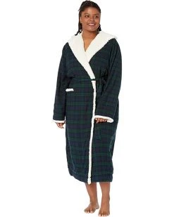 L.L.Bean Sleepwear Plus Size Scotch Plaid Flannel Sherpa Lined Long Robe