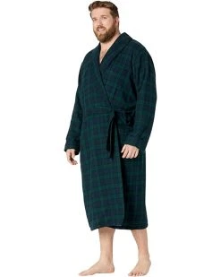 L.L.Bean Sleepwear Scotch Plaid Flannel Robe Sherpa Lined Tall