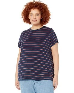 L.L.Bean Shirts & Tops Plus Size Soft Stretch Supima Tee Crew Neck Striped Short Sleeve