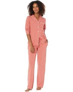 L.L.Bean Sleepwear Super Soft Shrink-Free Button Front Pajama Set Stripe
