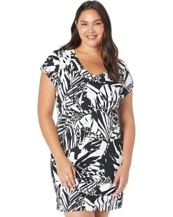 L.L.Bean Swimwear Plus Size Sunsmart UPF 50+ Cover-Up Dress Print