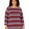 L.L.Bean Shirts & Tops Plus Size Soft Stretch Supima Boatneck 3/4 Sleeve Stripe