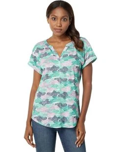 L.L.Bean Sleepwear Streamside Tee Split-Neck Short Sleeve Print
